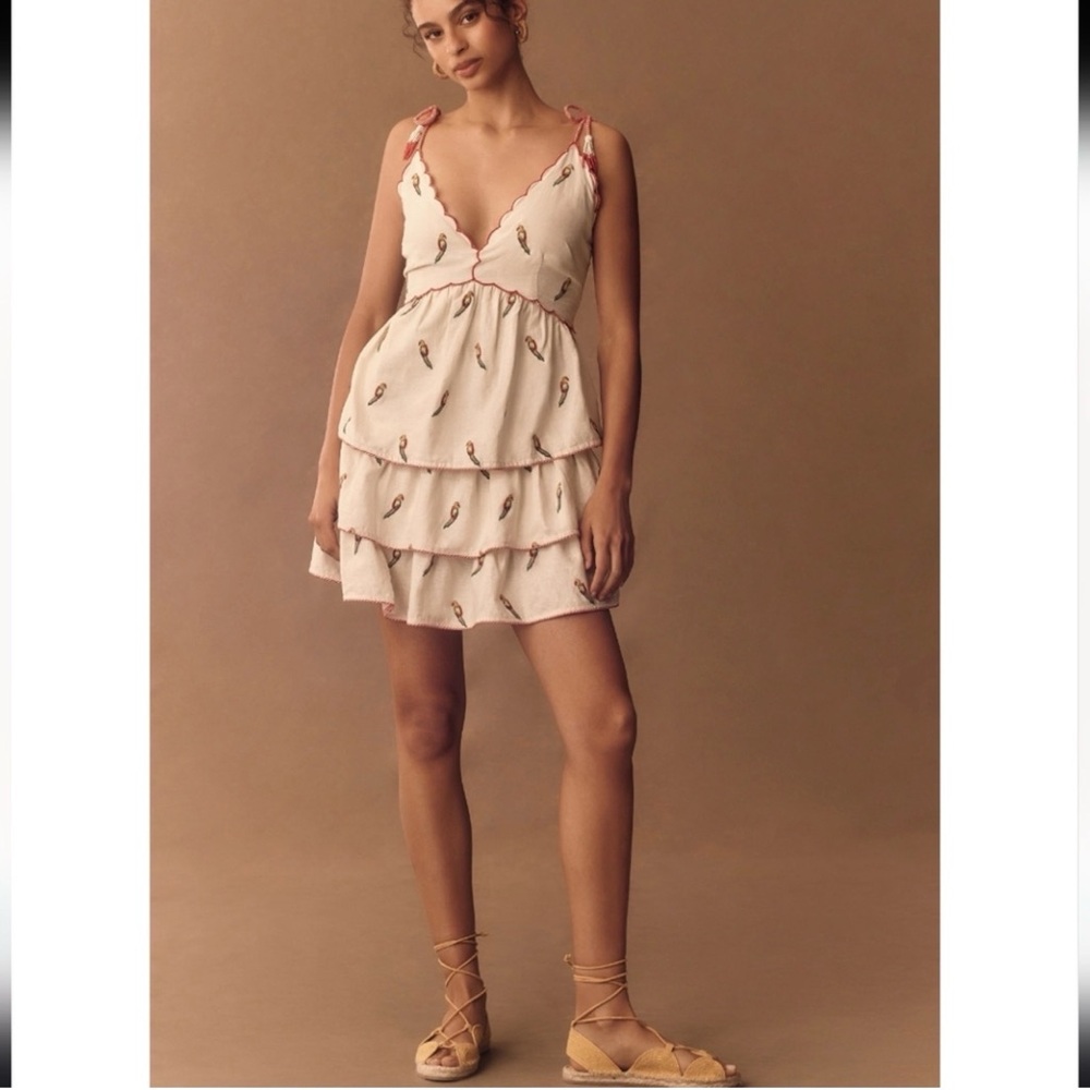 FARM Rio Cream Layered Mini Dress with Pink Accents